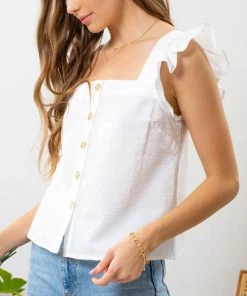 She She Boutique CLOTHING Button Down Top - Light Chambray OR White