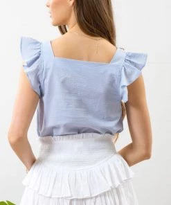 She She Boutique CLOTHING Button Down Top - Light Chambray OR White