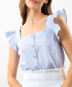 She She Boutique CLOTHING Button Down Top - Light Chambray OR White