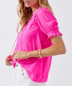 She She Boutique Satin Smocked Top - Azure OR Pink