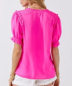 She She Boutique Satin Smocked Top - Azure OR Pink