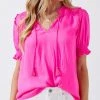 She She Boutique Satin Smocked Top - Azure OR Pink