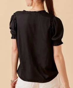 She She Boutique Satin Smocked Top - Washed Black NEW ARRIVALS