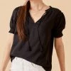 She She Boutique Satin Smocked Top - Washed Black NEW ARRIVALS