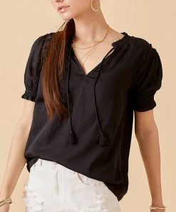 She She Boutique Satin Smocked Top - Washed Black NEW ARRIVALS
