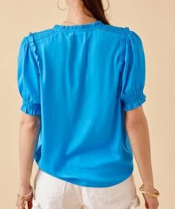 She She Boutique Satin Smocked Top - Azure OR Pink