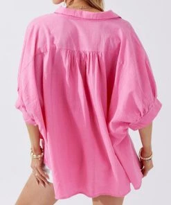 She She Boutique Oversized Button Down Shirt - Bubble Gum