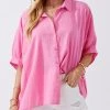 She She Boutique Oversized Button Down Shirt - Bubble Gum