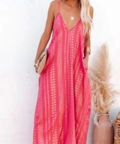 She She Boutique Mix Print Maxi Dress - Rose Gold