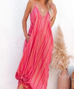 She She Boutique Mix Print Maxi Dress - Rose Gold