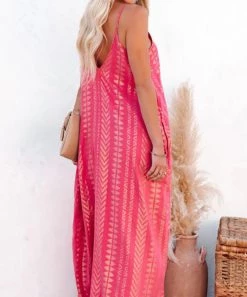 She She Boutique Mix Print Maxi Dress - Rose Gold