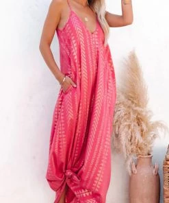 She She Boutique Mix Print Maxi Dress - Rose Gold