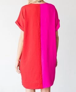She She Boutique Color Block Dress - Red/Pink CLOTHING