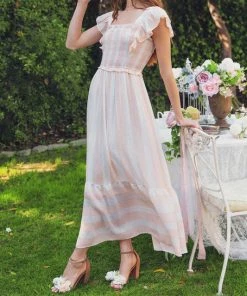 She She Boutique CLOTHING Stripe Dress - Peach