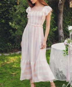 She She Boutique CLOTHING Stripe Dress - Peach