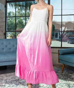 She She Boutique Ombre Maxi Dress - Hot Pink OR Denim CLOTHING
