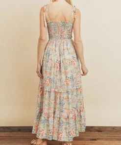 She She Boutique Tiered Midi Dress - Water Color Combo CLOTHING