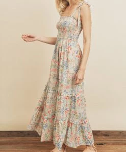 She She Boutique Tiered Midi Dress - Water Color Combo CLOTHING