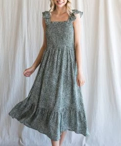 She She Boutique Smocked Midi Dress - Hot Pink OR Sage