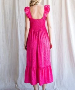 She She Boutique Smocked Midi Dress - Hot Pink OR Sage