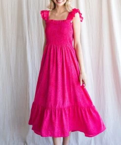 She She Boutique Smocked Midi Dress - Hot Pink OR Sage