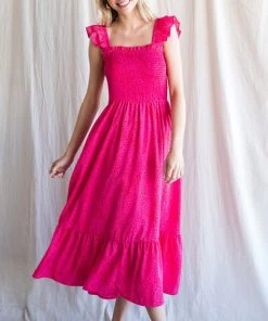 She She Boutique Smocked Midi Dress - Hot Pink OR Sage