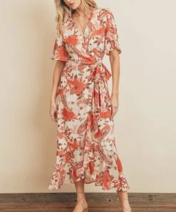 She She Boutique Flame Midi Dress - Papaya Orange