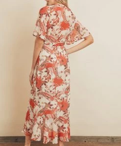 She She Boutique Flame Midi Dress - Papaya Orange