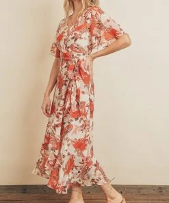 She She Boutique Flame Midi Dress - Papaya Orange