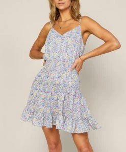 She She Boutique Sleeveless Floral Dress - White/Blue CLOTHING