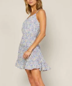 She She Boutique Sleeveless Floral Dress - White/Blue CLOTHING