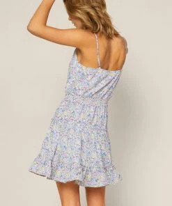 She She Boutique Sleeveless Floral Dress - White/Blue CLOTHING