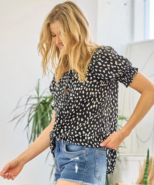 She She Boutique Leopard Print Blouse - Black OR Off White CLOTHING 4 She She Boutique Leopard Print Blouse - Black OR Off White CLOTHING