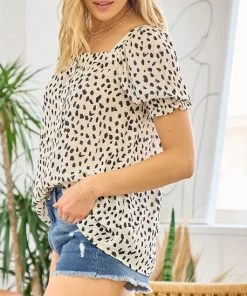 She She Boutique Leopard Print Blouse - Black OR Off White CLOTHING 14 She She Boutique Leopard Print Blouse - Black OR Off White CLOTHING