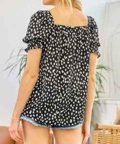 She She Boutique Leopard Print Blouse - Black OR Off White CLOTHING 12 She She Boutique Leopard Print Blouse - Black OR Off White CLOTHING