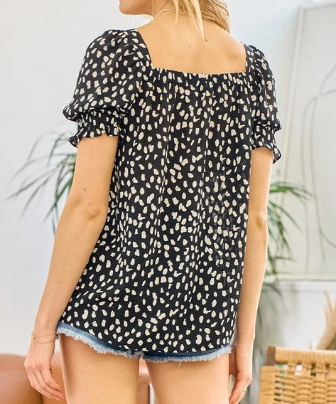 She She Boutique Leopard Print Blouse - Black OR Off White CLOTHING 6 She She Boutique Leopard Print Blouse - Black OR Off White CLOTHING