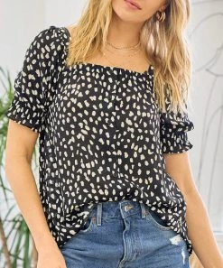 She She Boutique Leopard Print Blouse - Black OR Off White CLOTHING 11 She She Boutique Leopard Print Blouse - Black OR Off White CLOTHING
