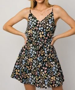 She She Boutique Floral Waist Tie Dress - Black Combo