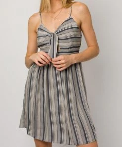 She She Boutique Front Tie Stripe Dress - Navy/Ivory