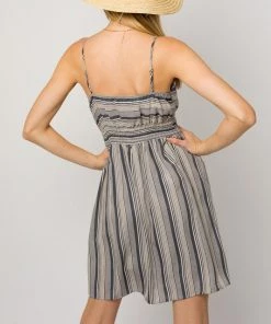 She She Boutique Front Tie Stripe Dress - Navy/Ivory