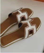 She She Boutique Slide Sandals - White/Brown