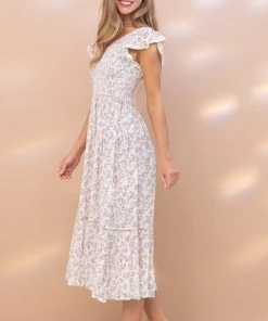 She She Boutique Floral Smocked Midi Dress - Peri Blue NEW ARRIVALS