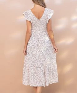 She She Boutique Floral Smocked Midi Dress - Peri Blue NEW ARRIVALS