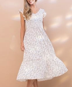 She She Boutique Floral Smocked Midi Dress - Peri Blue NEW ARRIVALS