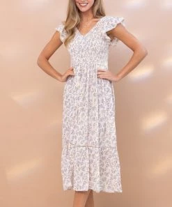 She She Boutique Floral Smocked Midi Dress - Peri Blue NEW ARRIVALS