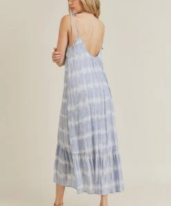 She She Boutique Tie Dye Midi Dress - Blue CLOTHING