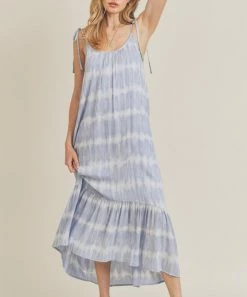 She She Boutique Tie Dye Midi Dress - Blue CLOTHING