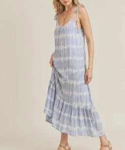 She She Boutique Tie Dye Midi Dress - Blue CLOTHING