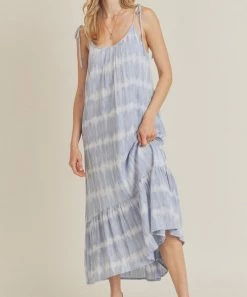 She She Boutique Tie Dye Midi Dress - Blue CLOTHING