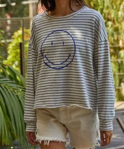 She She Boutique Simley Stays Pullover - Denim/Ivory